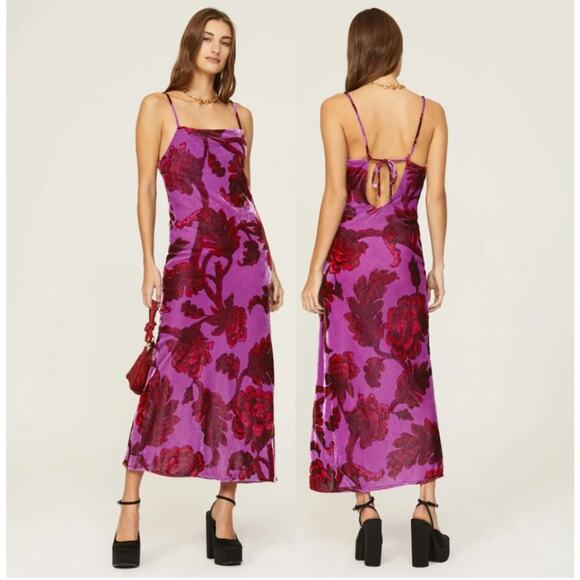 Rhode Jemima Purple Floral Velvet Maxi Dress - Picture 1 of 8